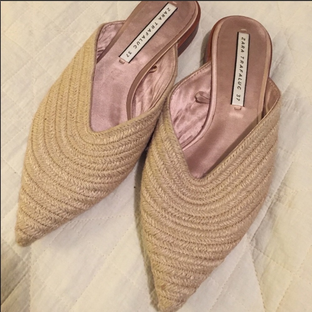 Zara beige braided mule flat